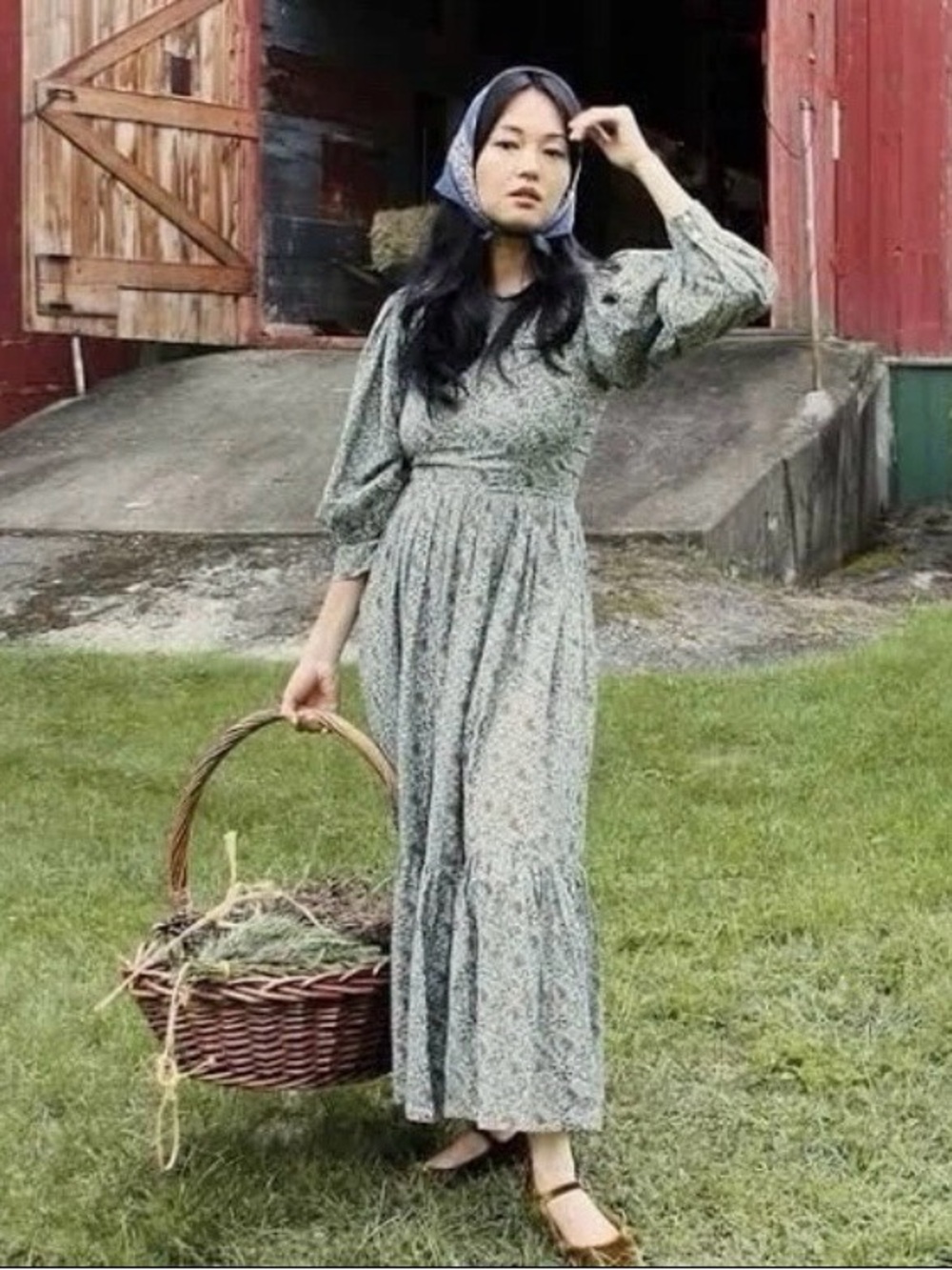 Dôen Tisbury Blue Paisley Floral Puff-Sleeve Maxi Dress